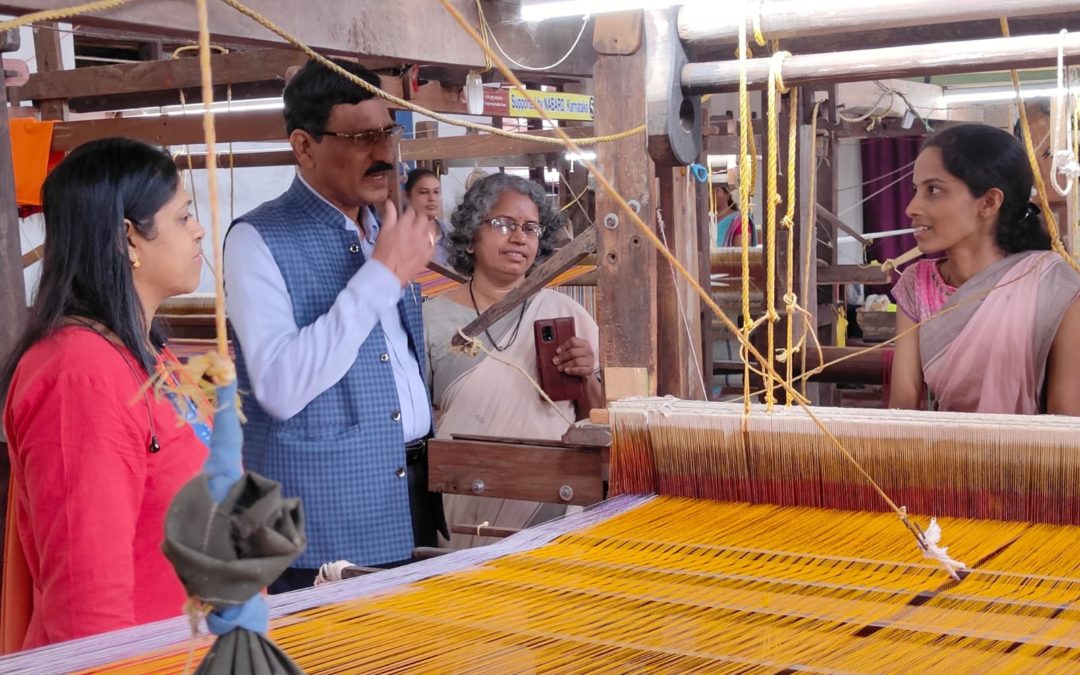 NABARD CGM Shree T.  Ramesh interacted new weavers at Talipady Society