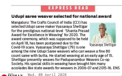 Udupi saree weaver selected for national award