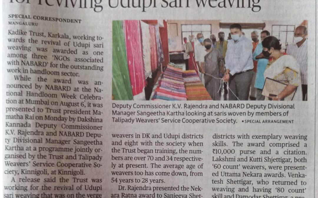 Kadike trust wins NABARD award for reviving Udupi sari weaving