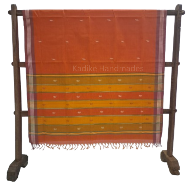 60 count earthy orange saree with motifs