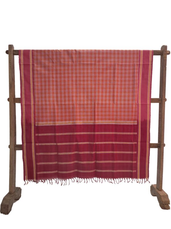 60 Count brick red checked saree